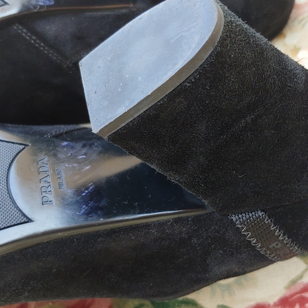 PRADA Black Suede Block Heel Ankle Booties Women's Size US 9 EURO 40 - Picture 11 of 17